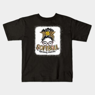 Softball Bonus Mom Leopard Kids T-Shirt